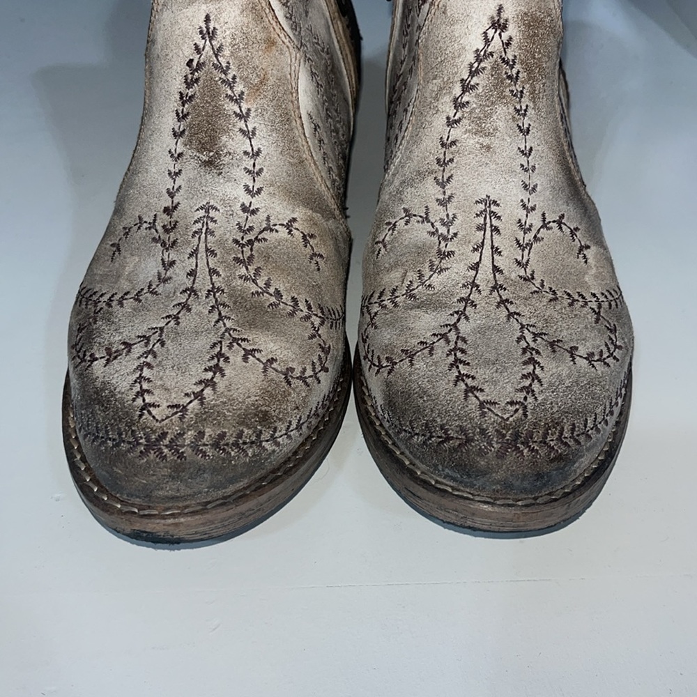 Sterling River Womens 8 Taupe Embroidered R-Toe Western Cowgirl‎ Boots Booties - Picture 2 of 8